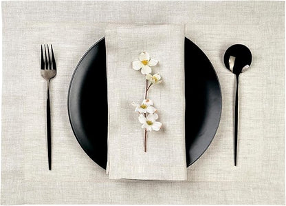 D'Moksha Homes Linen Placemats 14 x 19 Inch - Light Natural Placemats Set of 6-100% Pure Linen Table Place Mats for Valentines, Spring, Easter - Handcrafted and Machine Washable