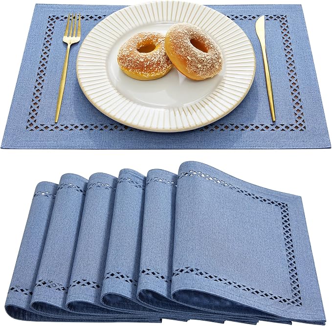 Farmhouse Burlap Place Mats, 12 x 18 Inch | Double Layer, Thick Textured by Aoztio