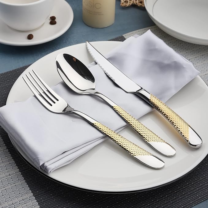 Gold Silverware Set 20-Piece Stainless Steel Flatware Cutlery Set | Service - Image 6