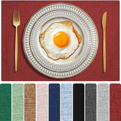 Cloth Placemats Set of 4, Cotton Linen Blend Machine Washable Double Layered Durable Place Mats Heat Resistant Placemats Wrinkle Free Thick Fabric Dining Table Mats (Red, 4)