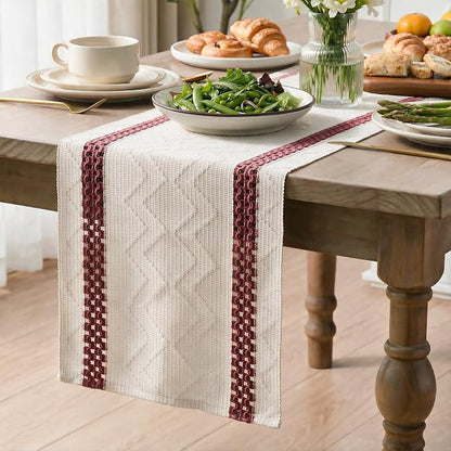 Artoid Mode Red Stripe Woven Rustic Table Runner 12x108 Inch | Holiday Kitchen - Image 3