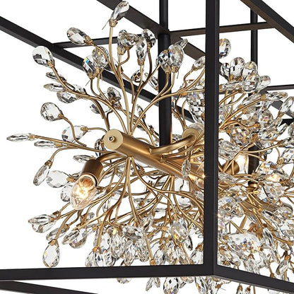 Possini Euro Design Carrine Black Painted Gold Linear Pendant Chandelier 38 1/2" Wide Modern Clear Crystal 8-Light Fixture Dining Room House Foyer Entryway Bedroom Kitchen Island Hallway Ceilings