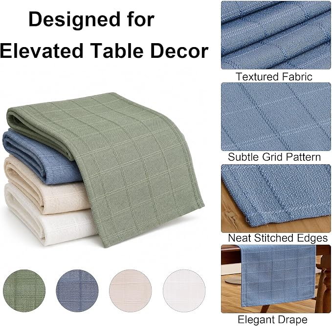 Plaid Table Runner, Woven Grid Pattern, Linen Texture Elegant Dining Table Decor - Image 3