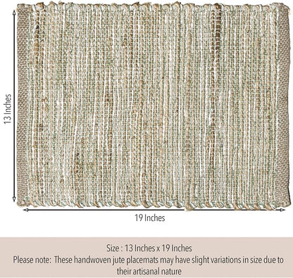 Natural Jute Sage Green-White Placemats, 13x19 | Rustic Handmade Boho Table Mats - Image 2