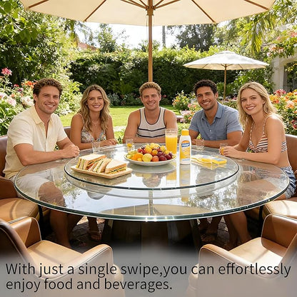 30" Glass Lazy Susan for Dining Table, Glass Turntable Table Centerpiece with 6 Rotating Wheels, 360° Smooth and Silent Spin Tabletop Rotating Tray, for Family Gatherings, Banquets, Weddings, 77 cm