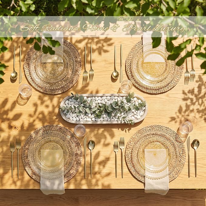 U-QE 60PCS Gold Glitter Plastic Plates, Beaded Plates Disposable Heavy Duty | - Image 3