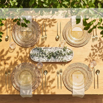 U-QE 60PCS Gold Glitter Plastic Plates, Beaded Plates Disposable Heavy Duty | - Image 3
