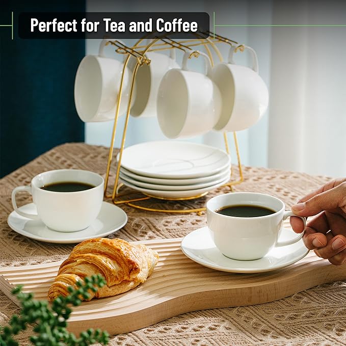 BTaT- Cappuccino Cups with Saucers 7 oz, Au Lait, Flat White, Dishwasher - Image 4