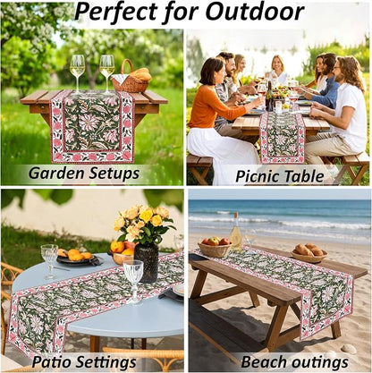 Hunter Green Hand Block Print 100% Cotton Reusable Table Runner 16" X 106" - Image 6
