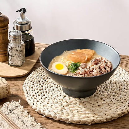 Ceramic Japanese Ramen Bowl Set, 8 Inch Large Noodle Bowl Set of 2, Dishwasher Safe for Asian Pho Udon Soba Noodle, Salad Pasta, Deep Soup Bowls, Black Reactive Metallic Color