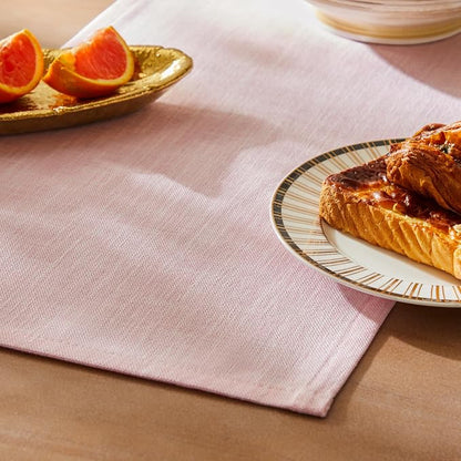 Rustic Cotton Linen Table Runner, 13x36 Inches Pink | Farmhouse Style Linen by ZEEMARTONLINE