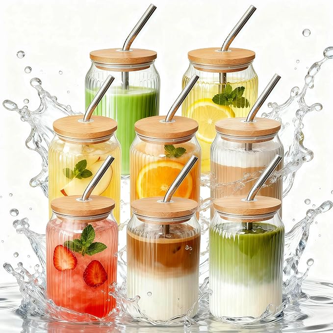8 Packs Ribbed Glass Tumbler by Unknown
