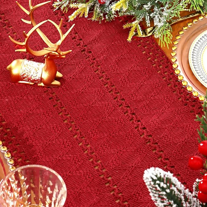 Macrame Table Runner Christmas Red Boho Table Runners - Image 5