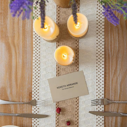 Keketoarrange Boho Macrame Table Runner 12x48 Inch | Woven Burlap Rustic Runner - Image 4