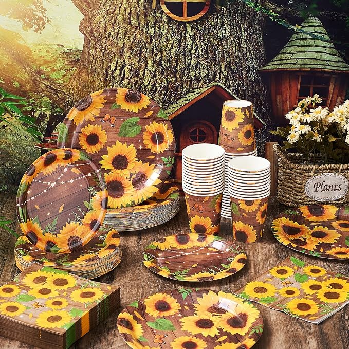250 Pcs Sunflower Party Decorations Include Spring Summer Floral Paper Plates - Image 3