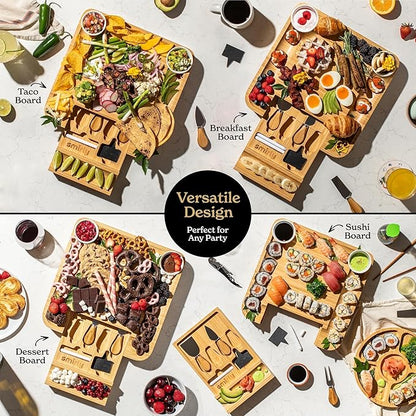 SMIRLY Charcuterie Large Bamboo Cheese Board Set for Serving - House Warming Gifts for New Home, Wedding, Bridal Shower & Birthday, for Women