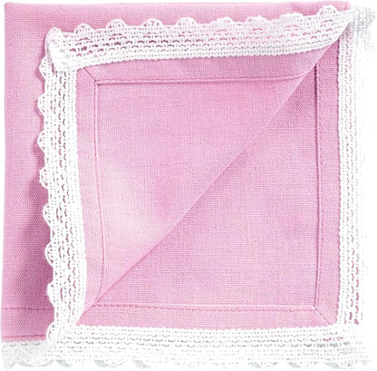 Fingercraft Dinner Cloth Napkin Cotton Linen Blend 12 Pack 12In Mitered Corners with Elegant Lace for Everyday Use Napkins Cloth are Pre Shrunk and Good Absorbency Pastel Rose