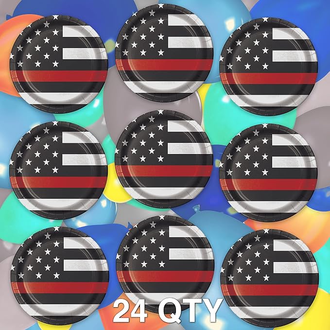 Havercamp Thin Red Line Plates-24 Pack-7 Inch-Firefighter EMT | Set of 24 - Image 3