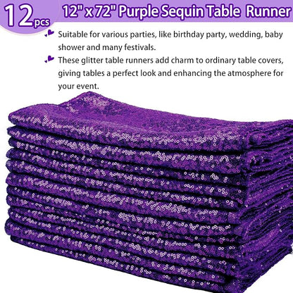 12 Packs 12 X 72 Inch Purple Sequin Table Runner Glitter Dining Table Runner - Image 2