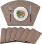 Round Table Placemats Set of 6, Faux Leather Wedge Shape Place Mats Heat Resistant Wipeable Washable Table Mats for Dining Outdoor Indoor, Brown