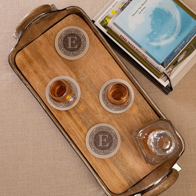 Thirstystone Monogram Natural Sandstone Coaster 4 Pack | 4" Diameter, - Image 2