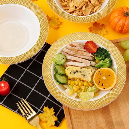 Plastic Bowls with Gold Grid Rim Disposable 12oz Bolws 100Pack | Disposable - Image 7