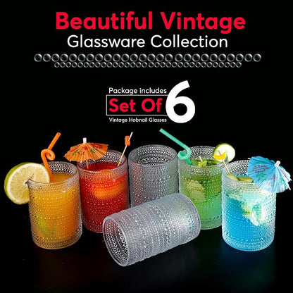 Hobnail Drinking Glasses, Vintage Glassware Set of 6, Vintage Drinking Glasses - Image 7