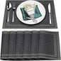 Placemats Set of 6,Washable,Heat and Stain Resistant Indoor/Outdoor Place mats,Vinyl Woven Non Slip Table Mats for Restaurant Table Protection,PVC Placemats(Black Gold,6PCS)