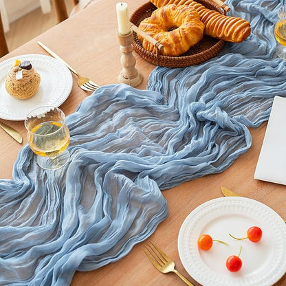 Dusty Blue Cheesecloth Table Runner Boy Baby Shower Decorations | 35x120 Inches by FEXIA