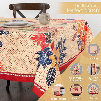 Maison d' Hermine Table Cloth Rectangle Table 100% Cotton 54 x 72 Inches Fall Tablecloth Reusable Everyday Use for Thanksgiving Christmas Decorations Dining Farmhouse Party (Kalahari)