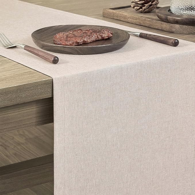 Basic Linen Style Table Runner, 14x48 Inch Light Tan | Mitered Corner Design - Image 4