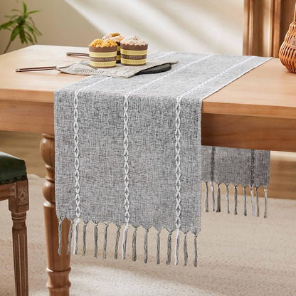 Braided Farmhouse Table Runner, Braided Charcoal 13x90 Inch, Cotton Linen Table by Unknown
