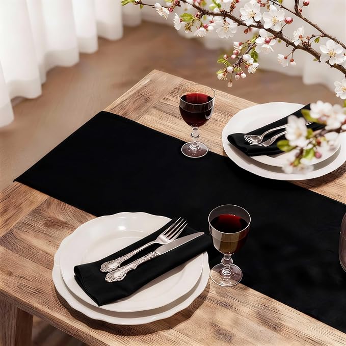 FOLINS&HOME Black Waterproof Decorative Table Runner 90 Inches Long | 210GSM - Image 2