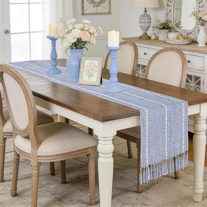 Dusty Blue Table Runner 15 x 72 Inches, Spring Summer Cotton Linen Farmhouse - Image 2