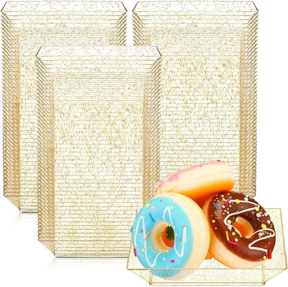 Zhehao 50 Pcs Plastic Dessert Appetizer Plates Disposable, 3.6 x 3.6 Inch Small Square Plastic Dessert Cake Plate for Party, Valentine's Day Wedding Birthday Bridal Baby Shower Supplies (Gold Clear)