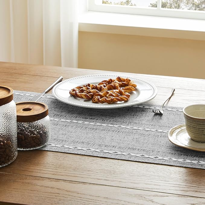 Hemstitched Farmhouse Table Runner, Charcoal 13x72 Inch, Cotton Linen Table - Image 5