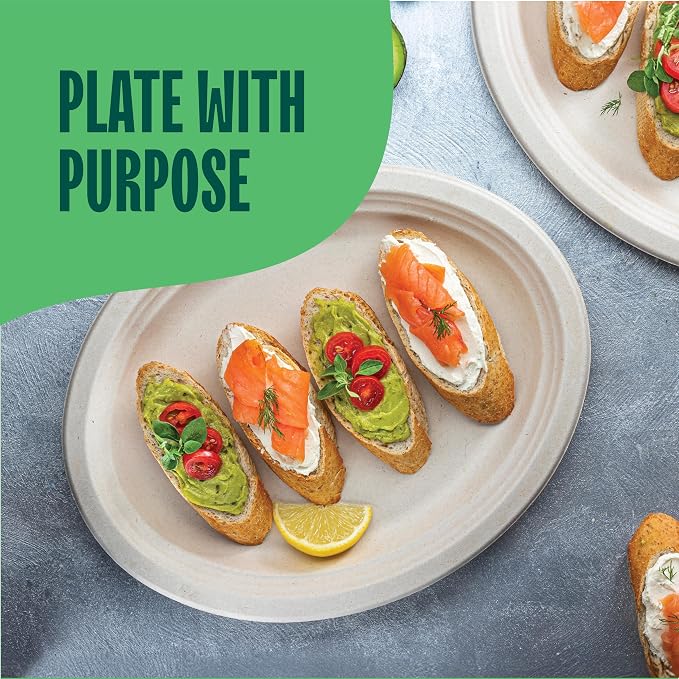 100% Compostable Oval Paper Plates Elegant Disposable Dinner Platter Heavy-Duty - Image 3