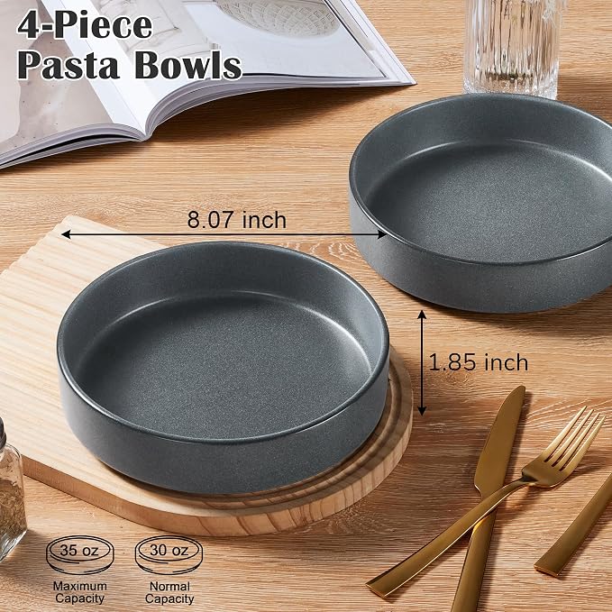 E-far Pasta Bowls Set of 4, 35oz Large Stoneware Bowl Plates | Reactive Glaze - Image 2
