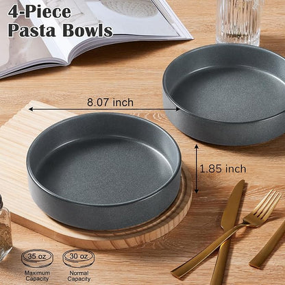 E-far Pasta Bowls Set of 4, 35oz Large Stoneware Bowl Plates | Reactive Glaze - Image 2