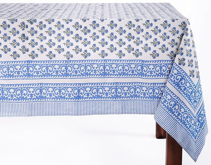 ATOSII Gulbahar Blue 100% Cotton Spring Square Tablecloth, Handblock Print Floral Table Cloth Linen for Kitchen Dining I Weddings, Parties, Outdoors, Easter Home Decor 60 X 60 Inches I 4 Seater