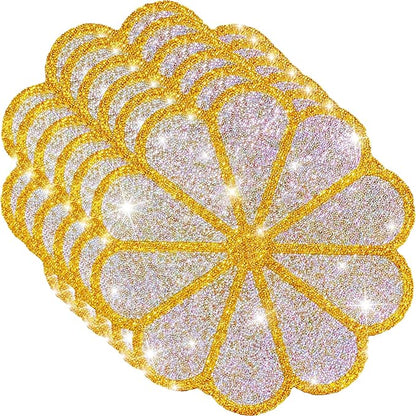 Washable Waterproof Diamond Circle Placemats for Round Tablescape Decor for Dinner and Kitchen Bling Placemats for Weddings & Special Events-6 PCS (Yellow)