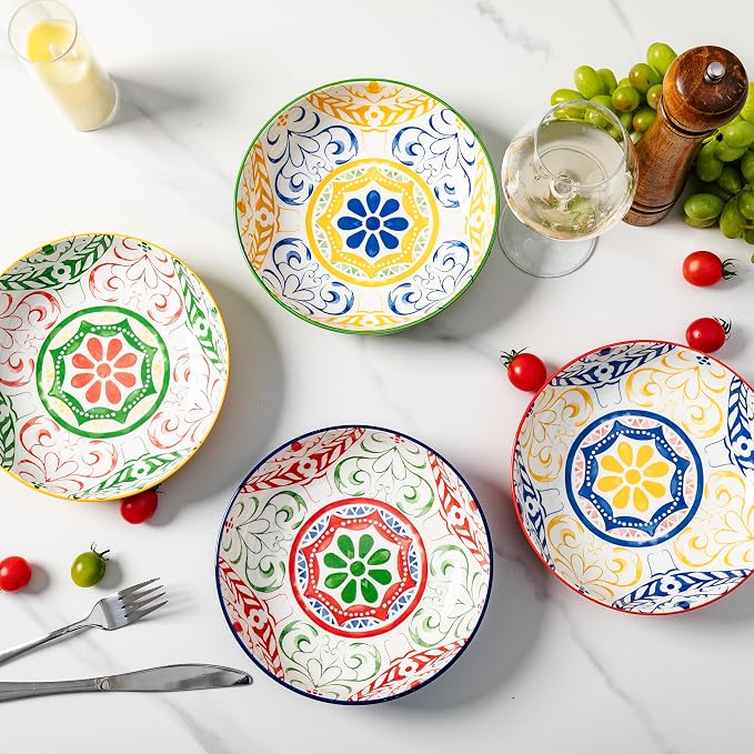 LEHAHA Pasta Bowls Set of 4, 8.25 inch Ceramic Serving Bowls - Image 2