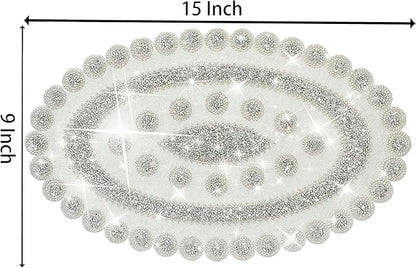 Sparkling Silver Diamond Placemats Bling Oval Place Mat Heat Elegant Table Decor for Weddings, Holidays, and Special Events (15x9 Inch)