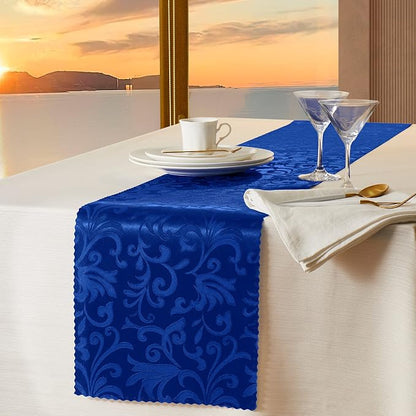 Manyshofu Royal Blue Jacquard Satin Table Runner 12x108 by Manyshofu