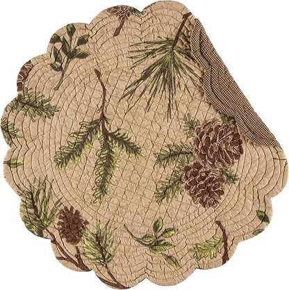 C&F Home Woodland Retreat Pinecone & Pine Needles 100% Cotton Round Scalloped 17" Single Placemat All Seasons Fall Autumn Harvest Summer Lodge Log Cabin Reversible Machine Washable Kitchen Dining