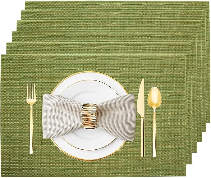 Green Vinyl Placemats Set of 6, Heat Resistant Table Placemats | 18x12 inch by Uolr