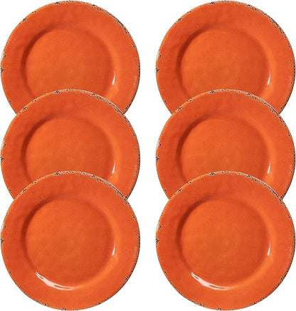 Melamine Salad Plates Set of 6, Lightweight Dessert Plate, 9 Inch Small Dinner Plate, Farmhouse Plates for Lunch, Cake, Bread, Snack, or Appetizer, Orange Color