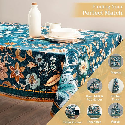 Maison d' Hermine Table Cloth Rectangle Table 100% Cotton 70 x 140 Inches Fall Tablecloth Reusable Everyday Use for Thanksgiving Christmas Decorations Dining Farmhouse Party (Luxury Loft - Dark Teal)
