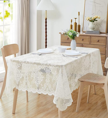 Warm Home Designs 60 x 84 Lace Tablecloth. Ivory Rectangle Tablecloth with English Rose Design. Rustic Table Cloth, Rustic or Dining Table Cover for 6-8 Guests. LTC Ivory 84"