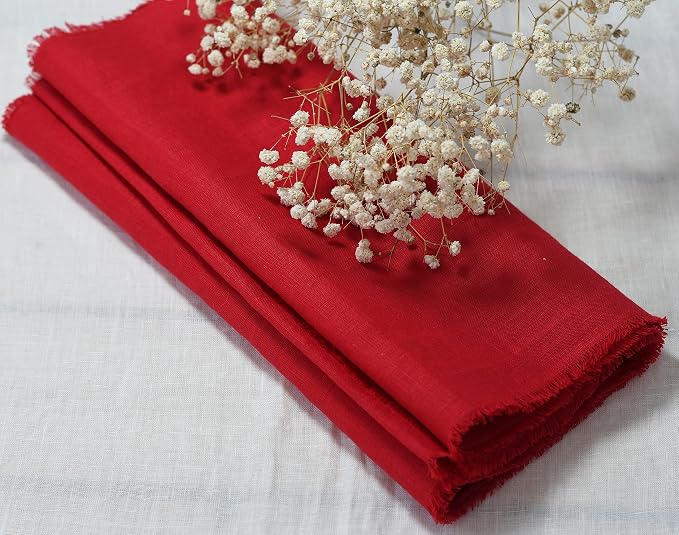 Christmas Table Runner with Fringe- 14x72 Inch Red, 100% Pure Linen Christmas - Image 2